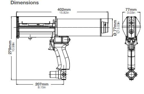 sulzer mixpac 2 part pneumatic dispenser DP 200 70 04 dimensions