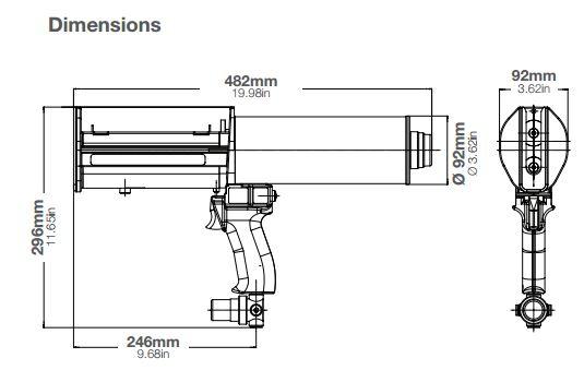 sulzer mixpac 2 part pneumatic dispenser DP 400 85 04 dimensions